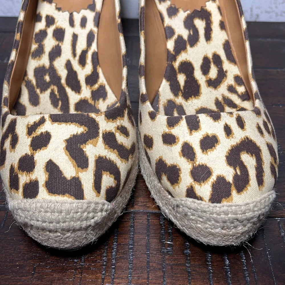 J Crew Seville Espadrilles brown leopard animal print heels